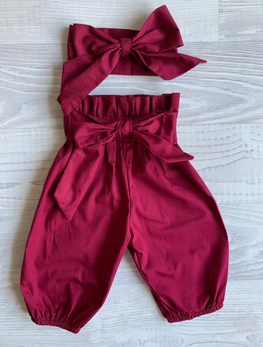 High Waisted Harems with Headband - Burgundy